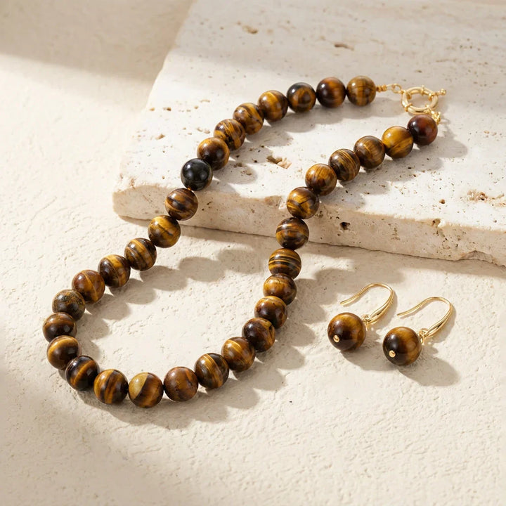 Hazel | Bold Tigers Eye Necklace & Earrings (set of 2)