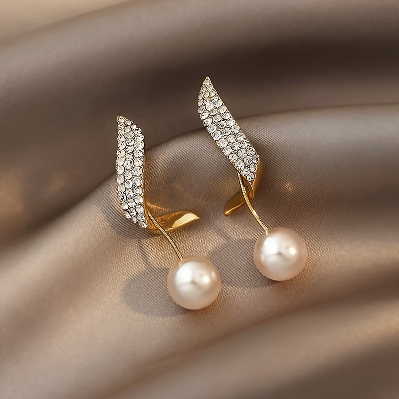 Constance | Crystal Feather Pearl Earrings