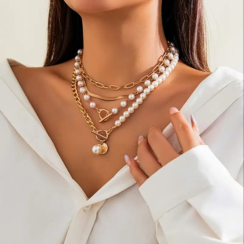 Lucinda | Modern Pearl Layering Necklace Set