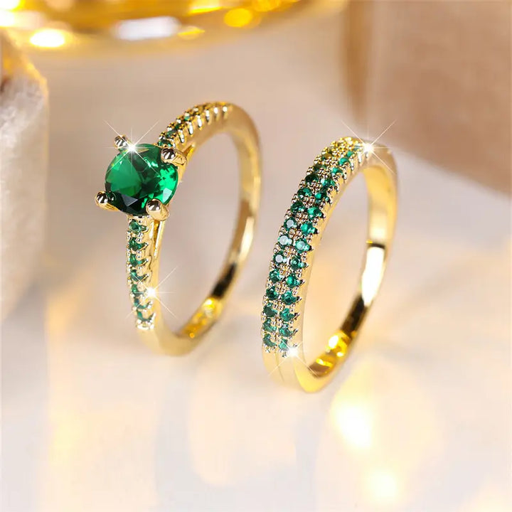 Wren | Duo Ring Set with Emerald in Gold