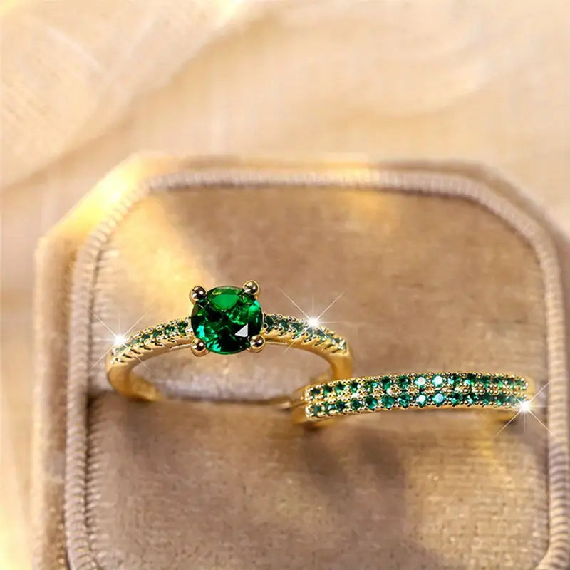 Wren | Duo Ring Set with Emerald in Gold