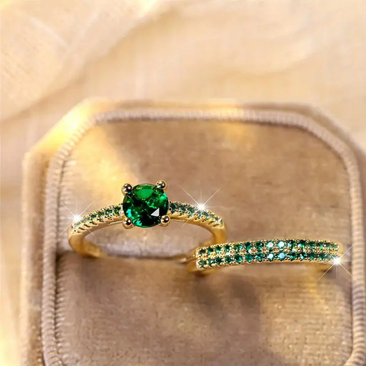 Wren | Duo Ring Set with Emerald in Gold
