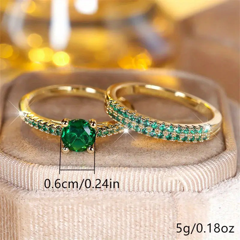Wren | Duo Ring Set with Emerald in Gold