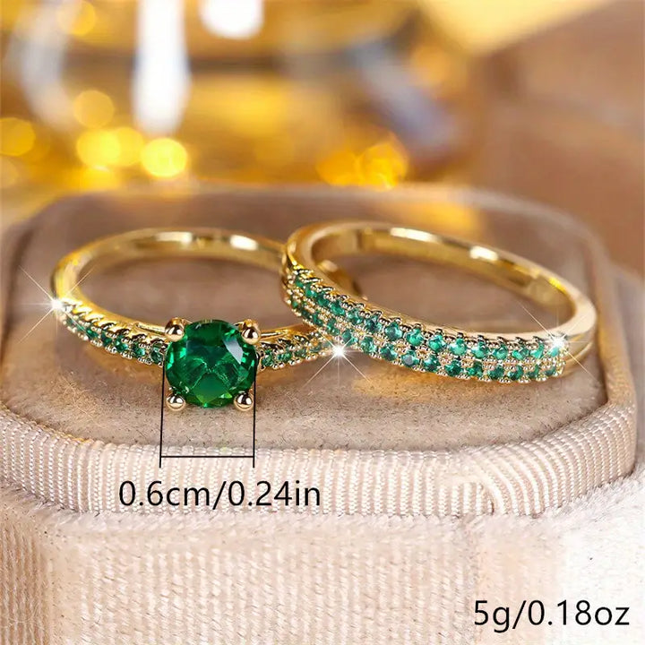 Wren | Duo Ring Set with Emerald in Gold