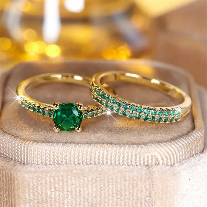Wren | Duo Ring Set with Emerald in Gold