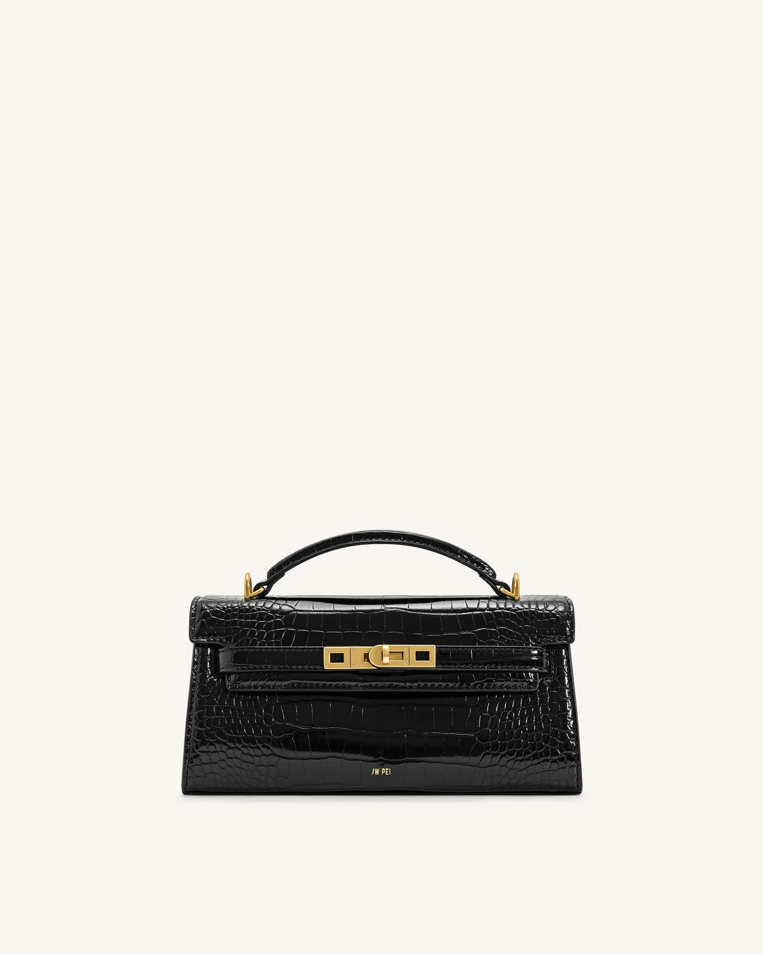 Noor | Black Croc Top Handle Bag