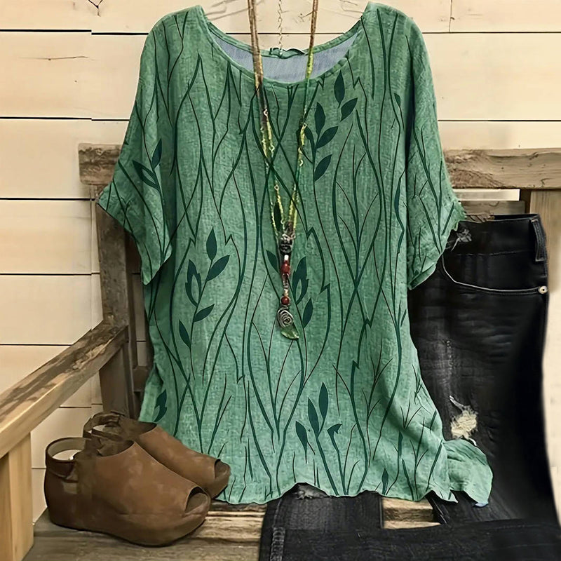 Clover | Vintage Blouse with Leaf Print