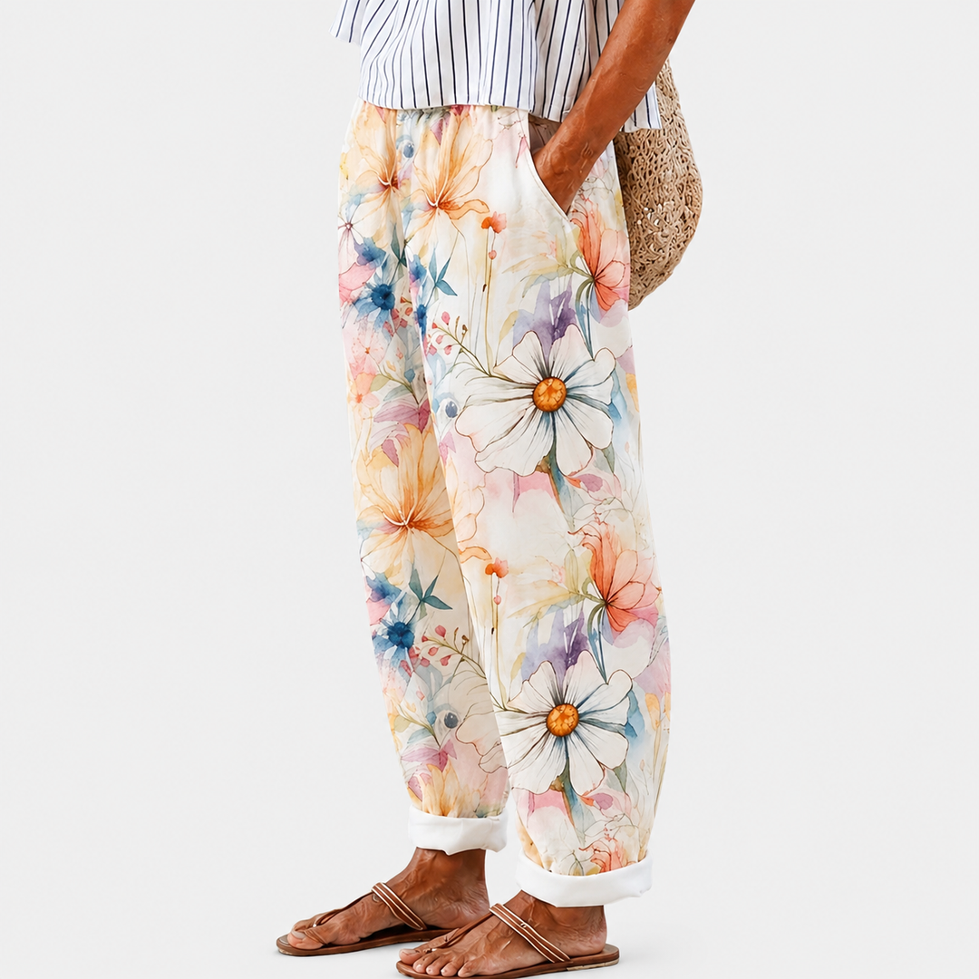 Comfort Pants with Pastel Flowers