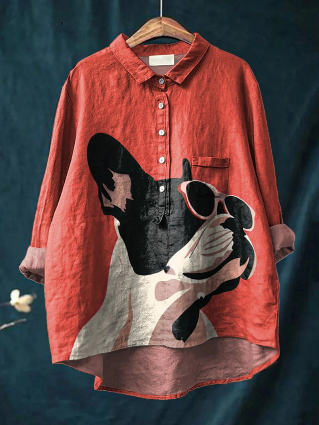 Samantha | Decorative Pattern of French Bulldog Print Blouse
