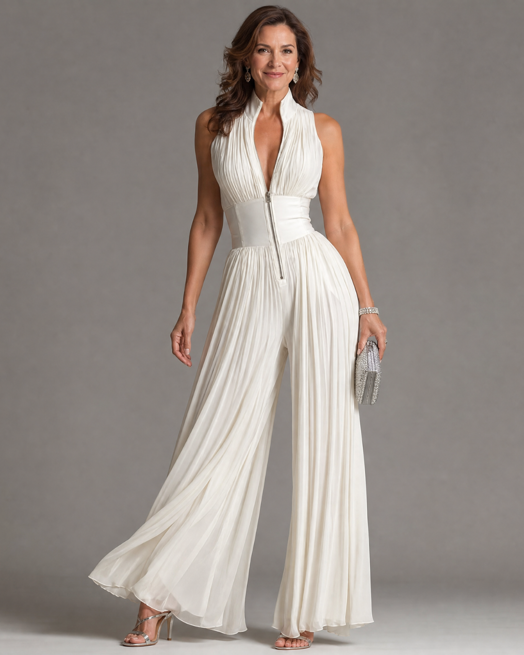 Zakira | Pleated Halter-Neck Wide-Leg Jumpsuit