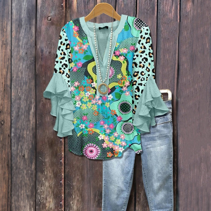Olive | Vintage Blouse with Floral Print
