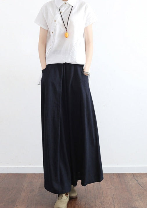 Black Plus Size Linen Pleated Skirt