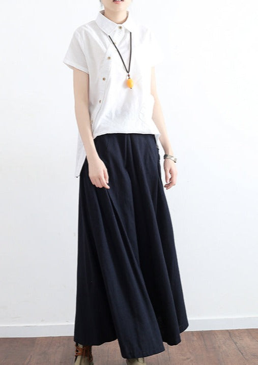 Black Plus Size Linen Pleated Skirt