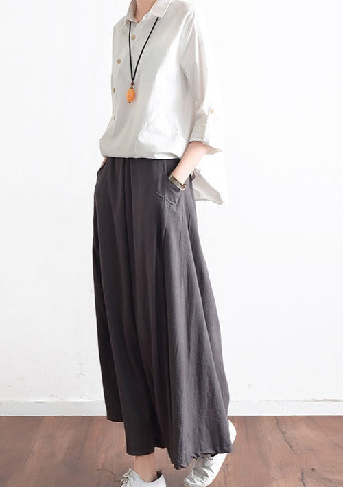 Black Plus Size Linen Pleated Skirt