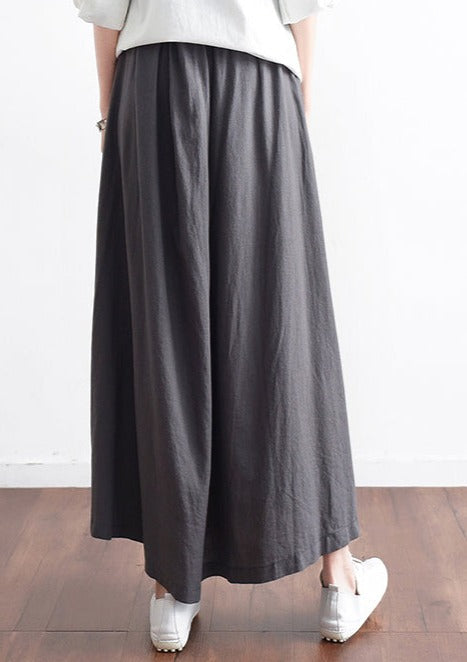 Black Plus Size Linen Pleated Skirt