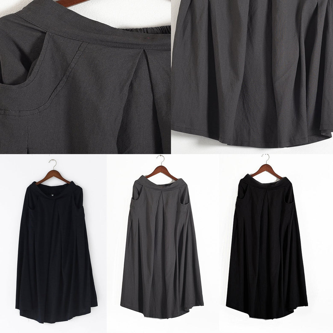 Black Plus Size Linen Pleated Skirt