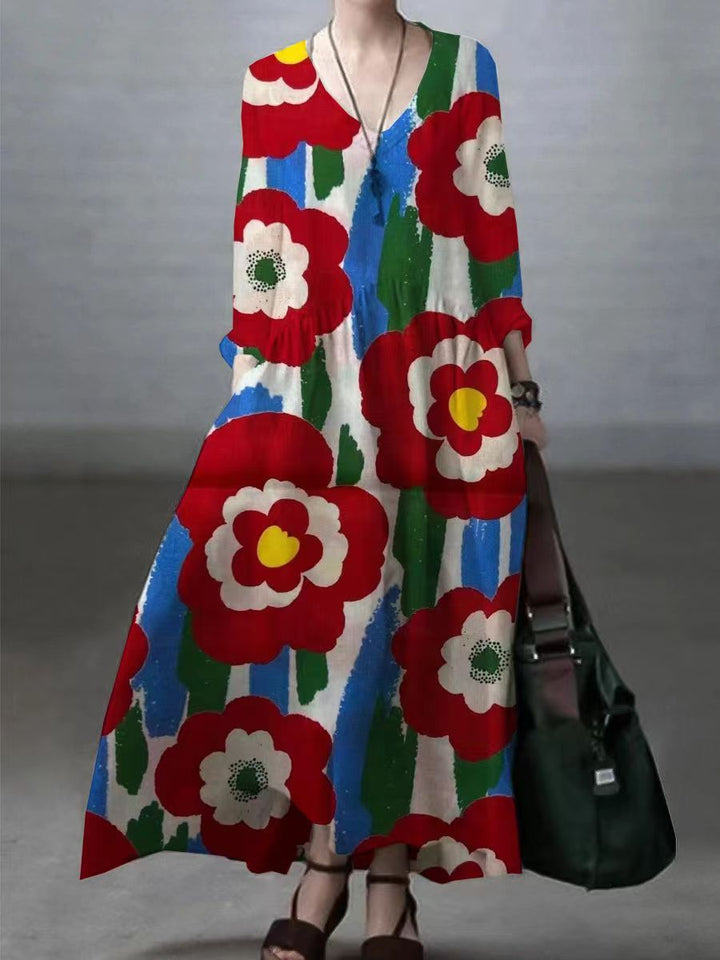 Casual Cotton Linen V-Neck Dress