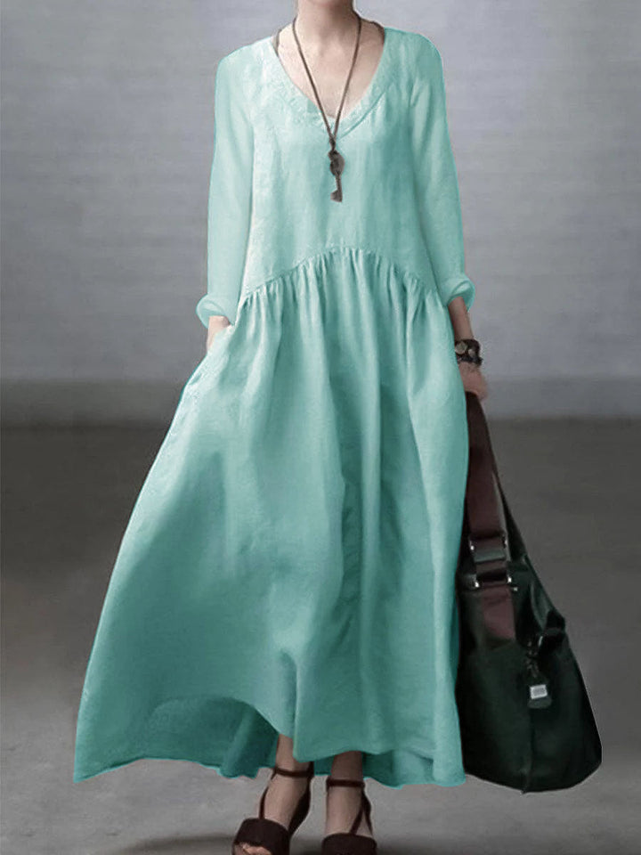 Casual Cotton Linen V-Neck Dress