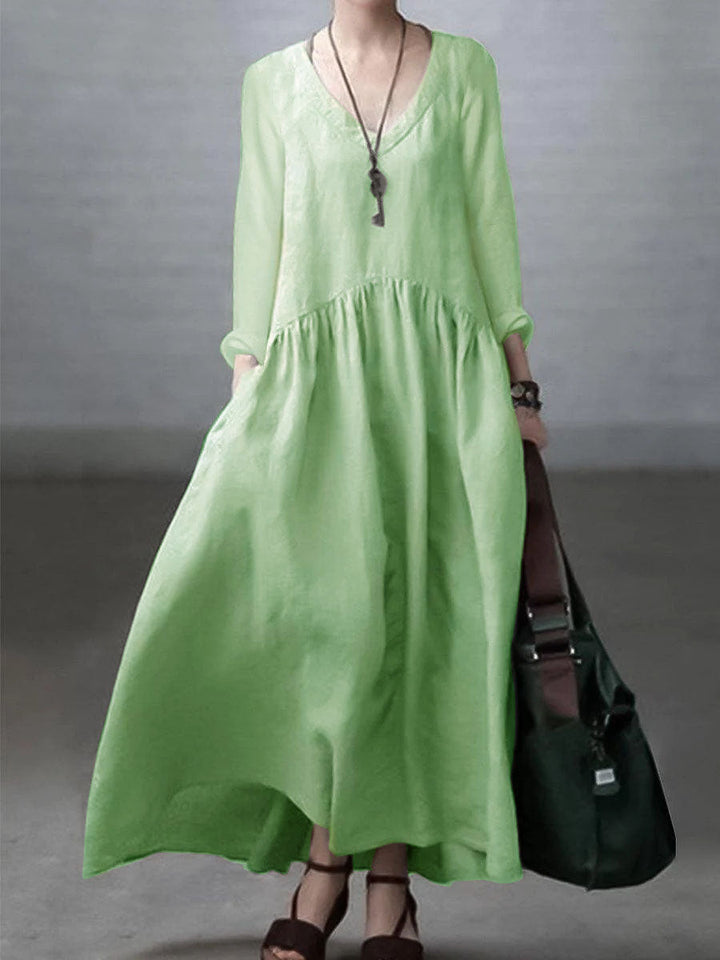 Casual Cotton Linen V-Neck Dress
