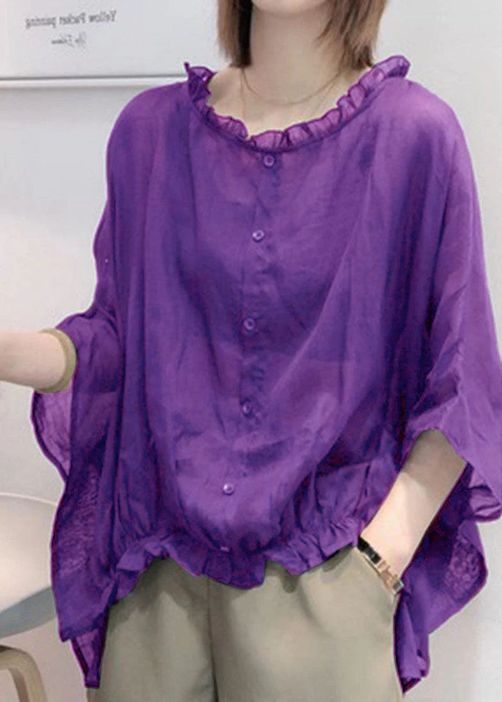 Navy Ruffle Trim Plus Size Blouse