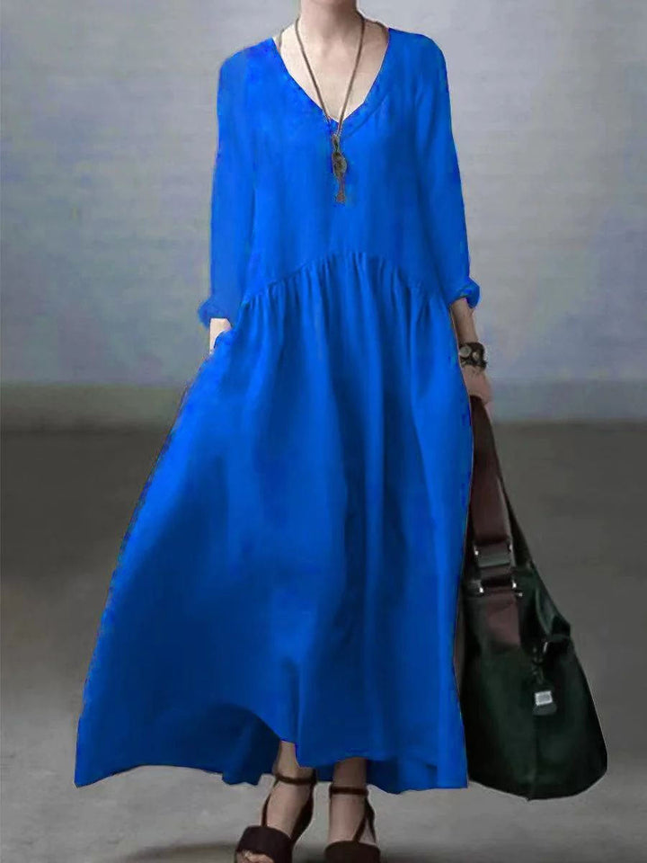 Casual Cotton Linen V-Neck Dress