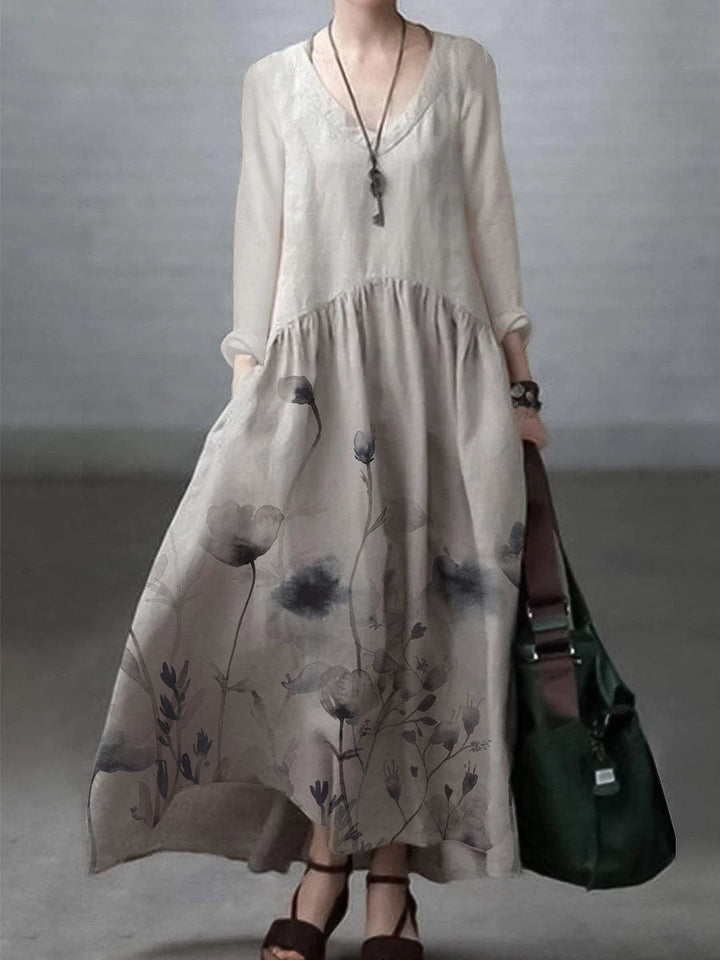 Casual Cotton Linen V-Neck Dress