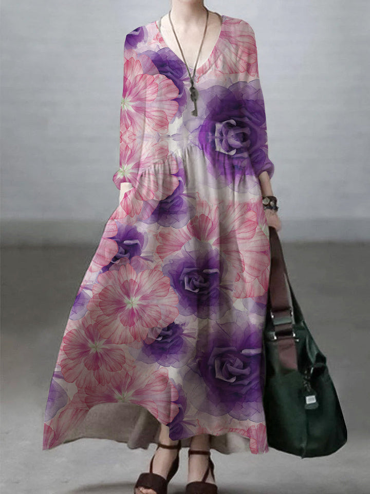 Casual Cotton Linen V-Neck Dress