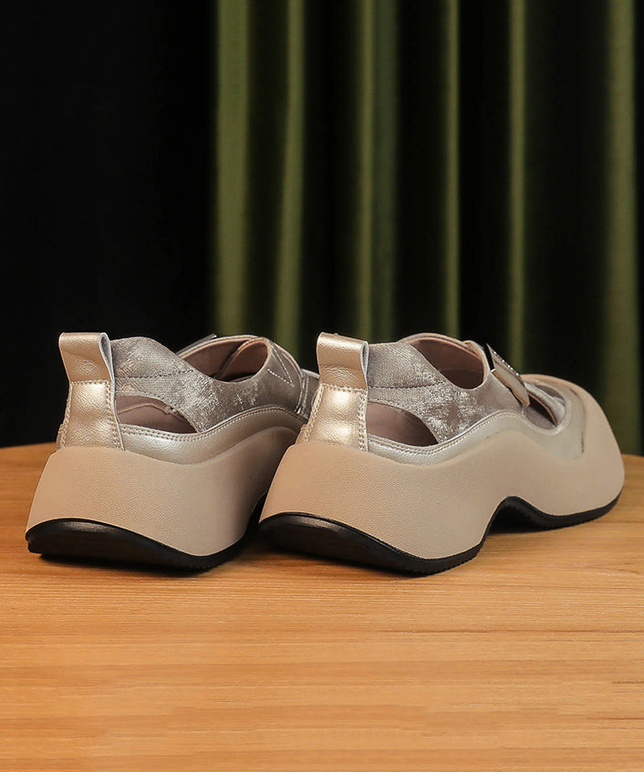Khaki Faux Leather Platform Sandals