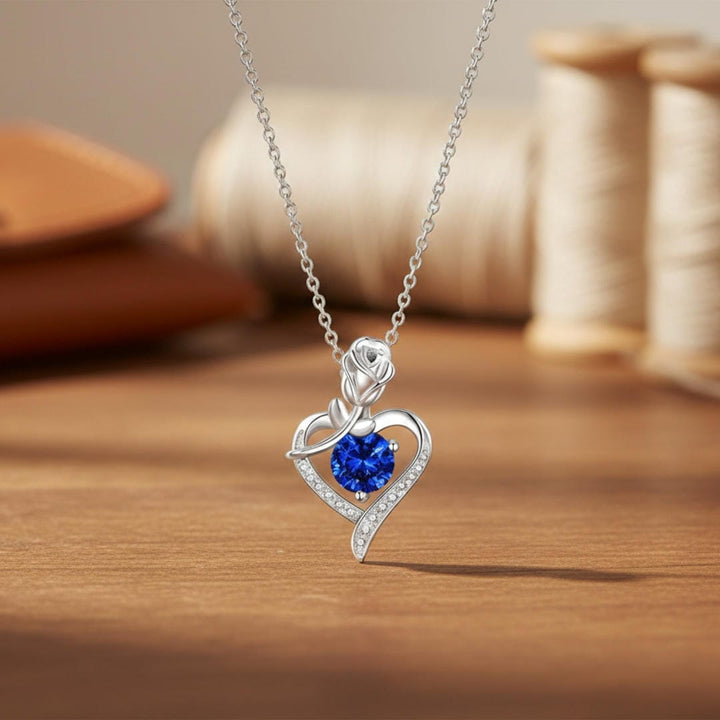 Olive | Sapphire Rose Heart Necklace