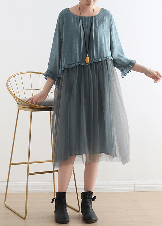 Black Tulle Patchwork Chiffon Maxi Dress