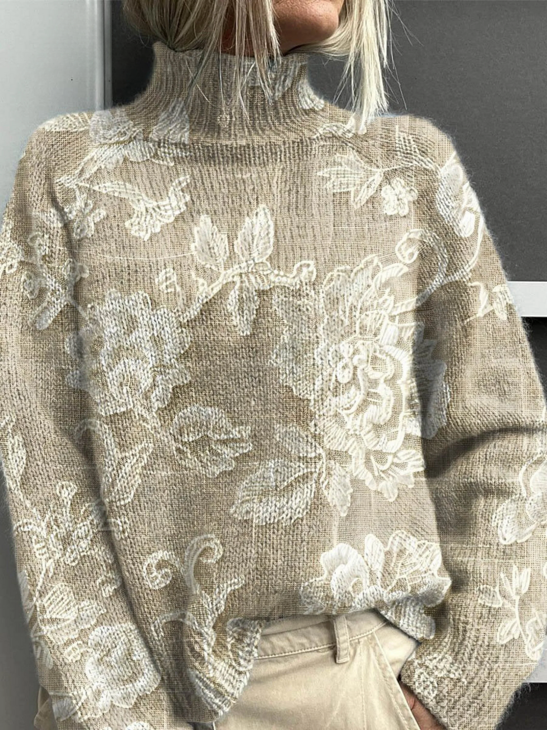 Elsa | Timeless Vintage Floral Turtleneck Sweater