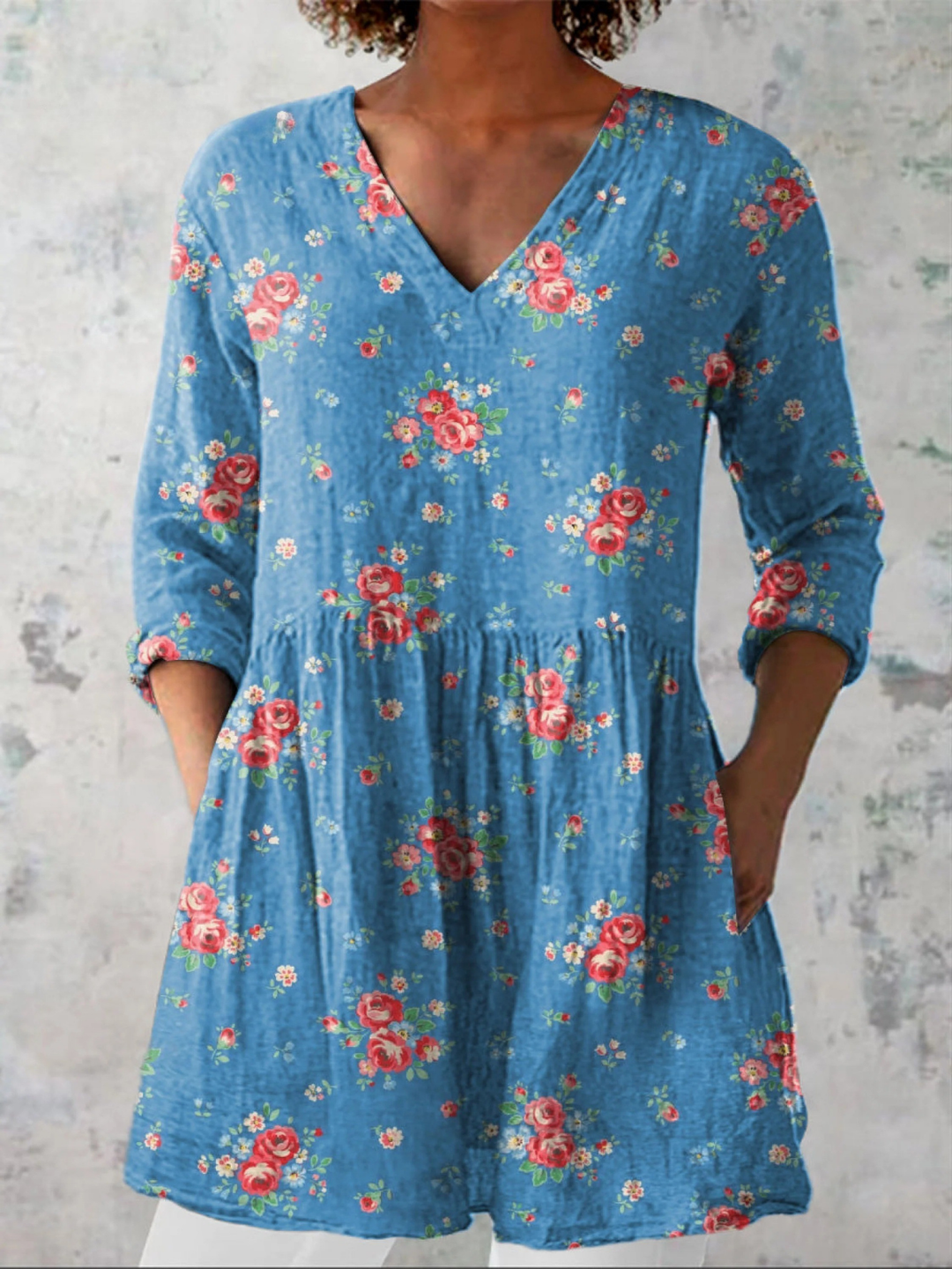 Mabel | Long Vintage V-Neck Shirt