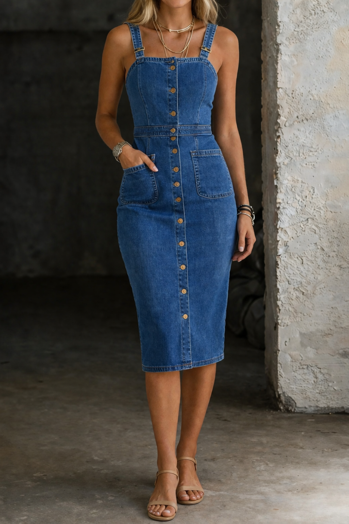 Indira | Denim Dress with Buttons — Jarah Melbourne