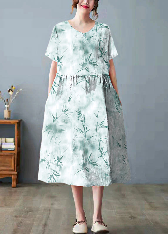 Orange O-Neck Pocket Print Dress