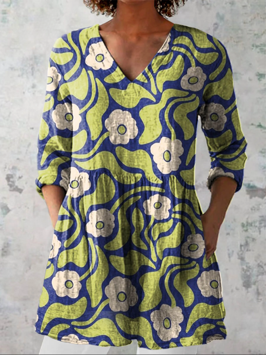 Galina | Vintage Long V-Neck Shirt