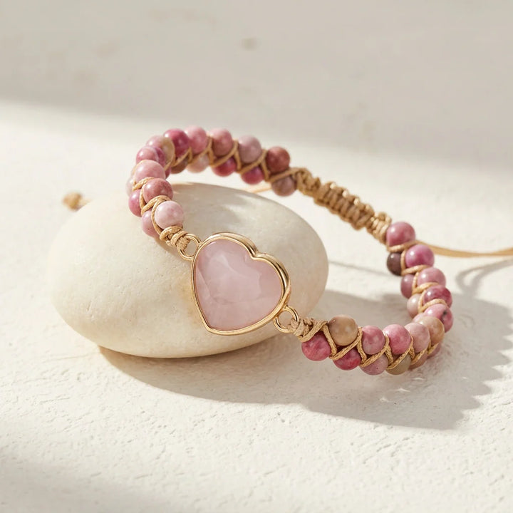 Hazel | Woven Rose Quartz Heart Bracelet