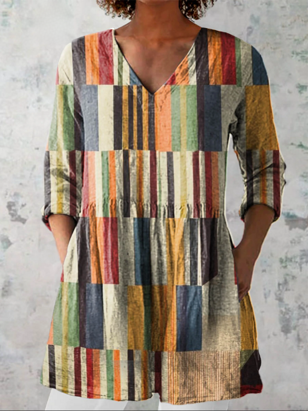 Farrah | Long Vintage V-Neck Shirt