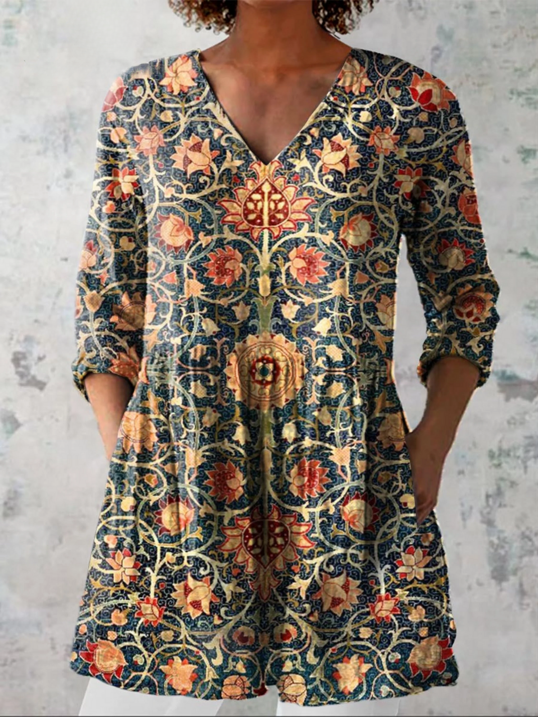 Elara | Vintage Long V-Neck Shirt