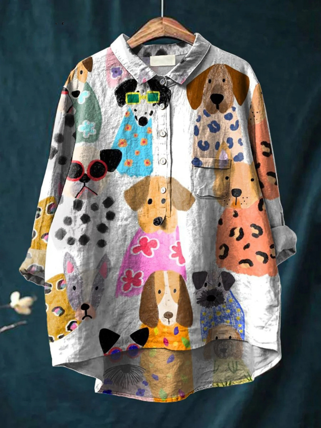 Brigitte | Colourful Fun Cartoon Puppy Print Blouse