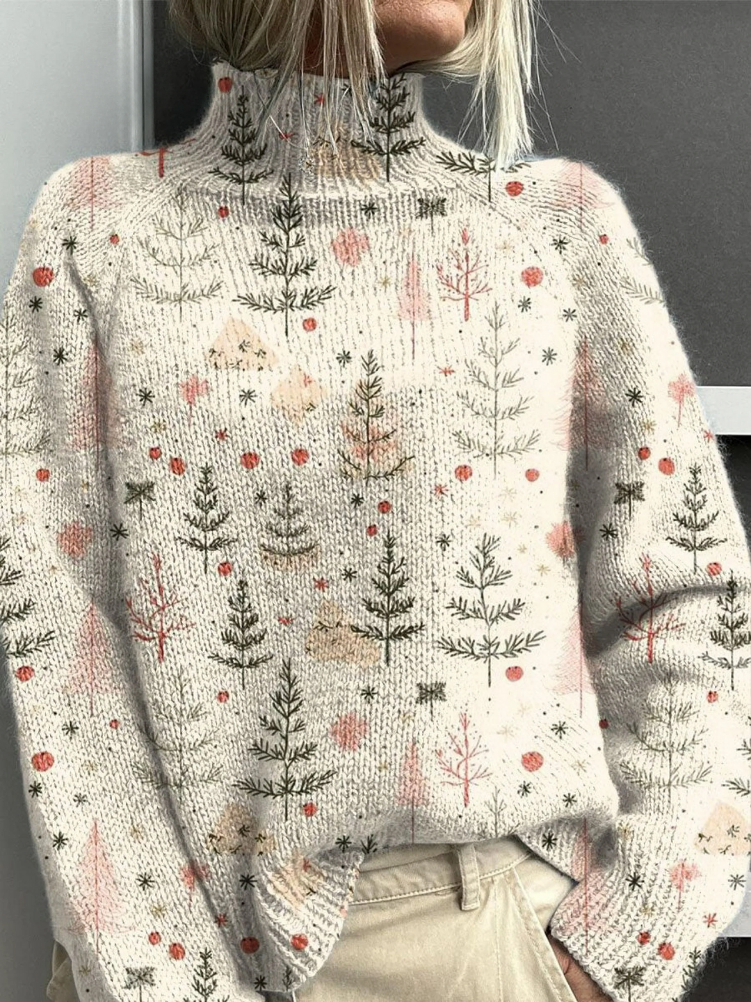 Ida | Christmas Neck Sweater in Navy Blue