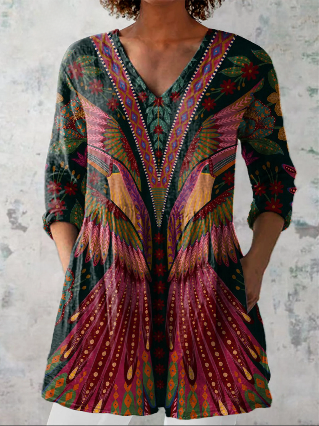 Adrianna | Long Vintage V-Neck Shirt