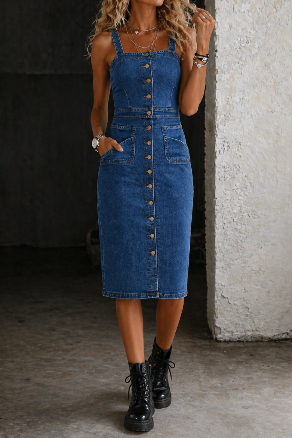 Indira | Denim Dress with Buttons — Jarah Melbourne