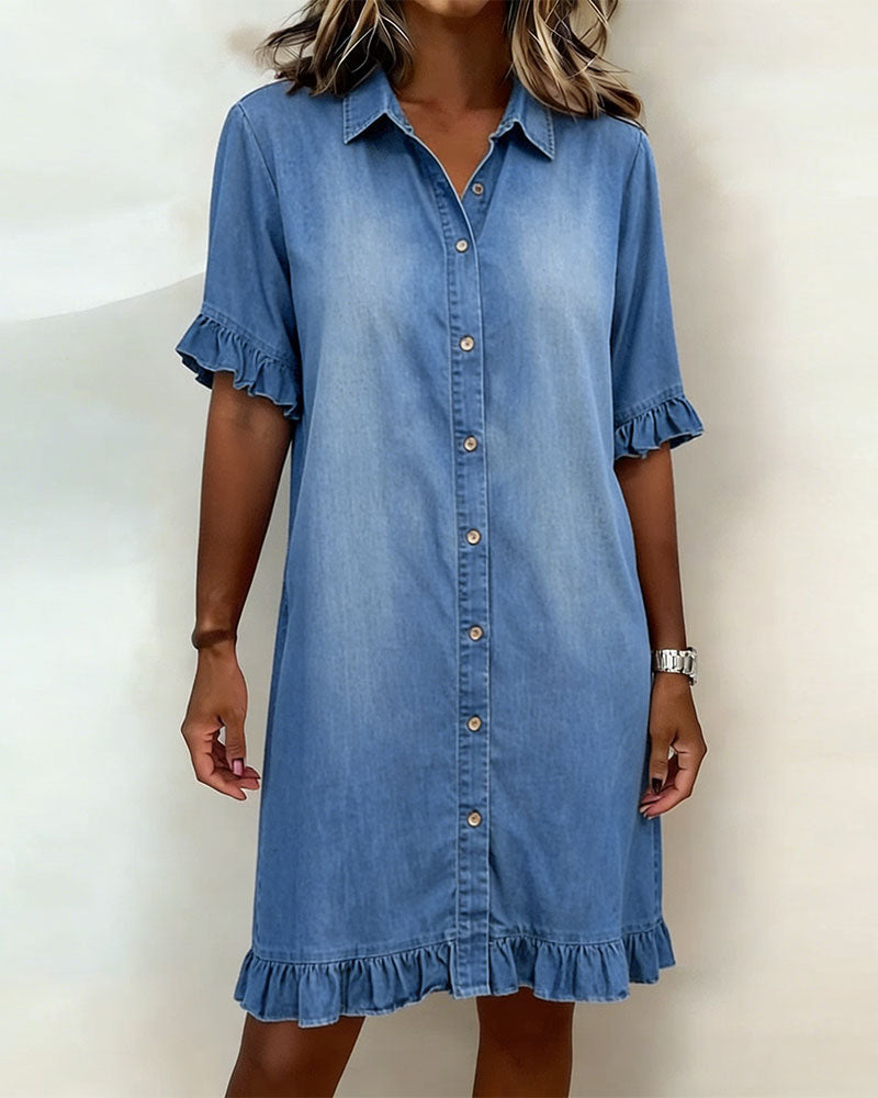 Ruched Flattering Denim Dress