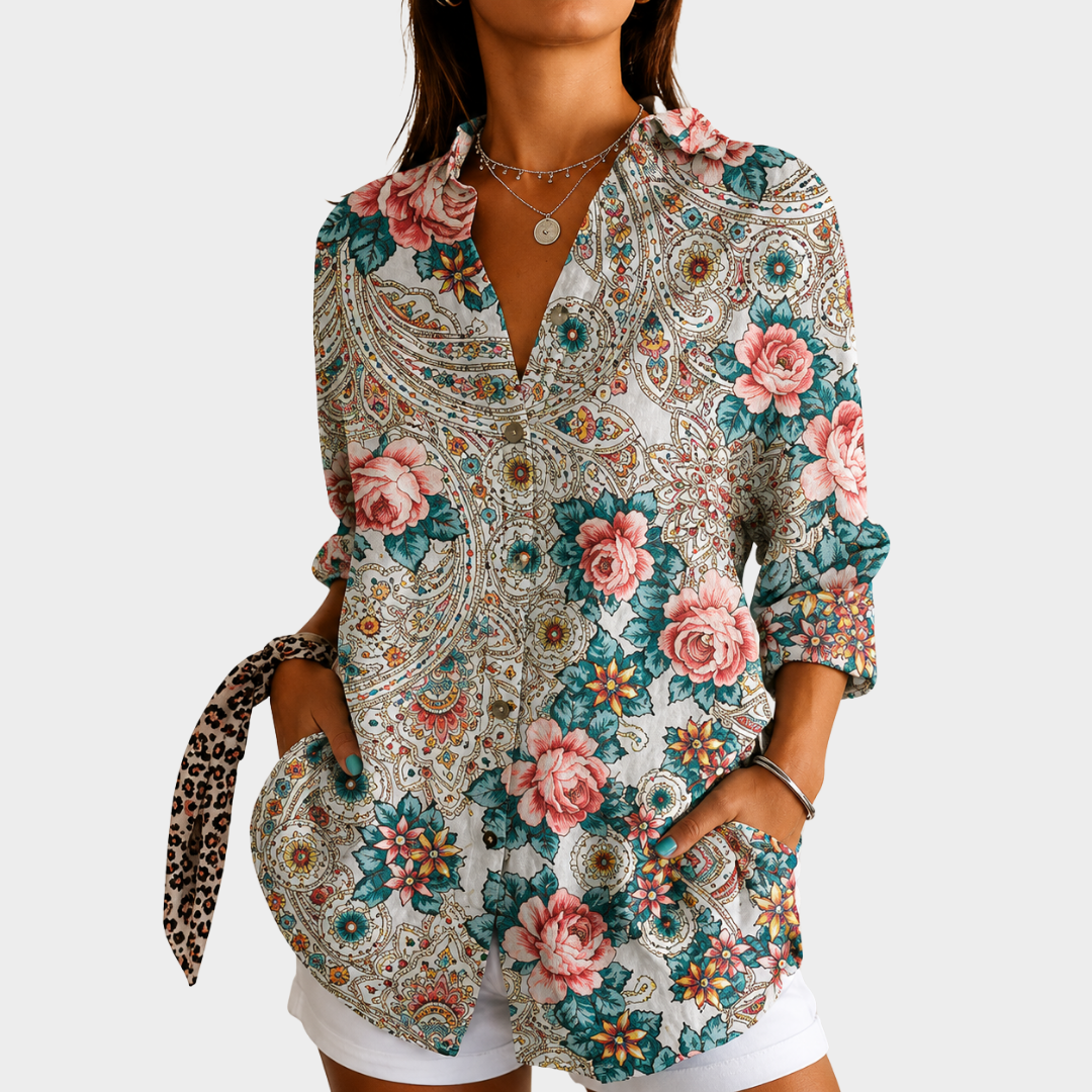 Mireille colourful print blouse — Jarah Melbourne