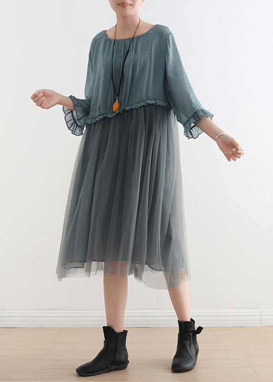 Tea Green Tulle Patchwork Maxi Dress