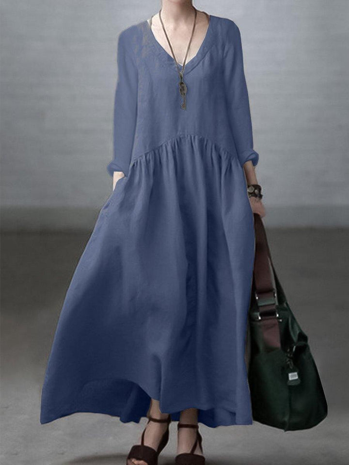 Casual Cotton Linen V-Neck Dress