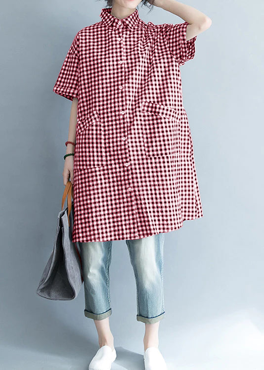 Black White Checkered Oversized Linen Shirt