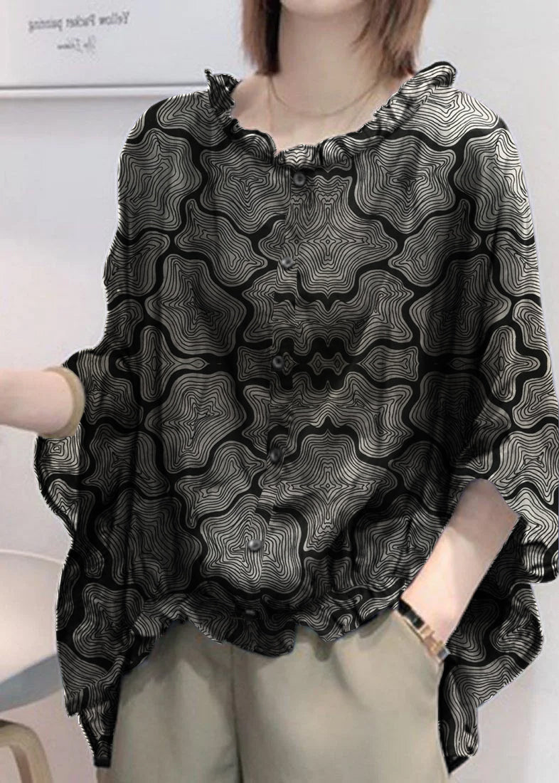Navy Ruffle Trim Plus Size Blouse