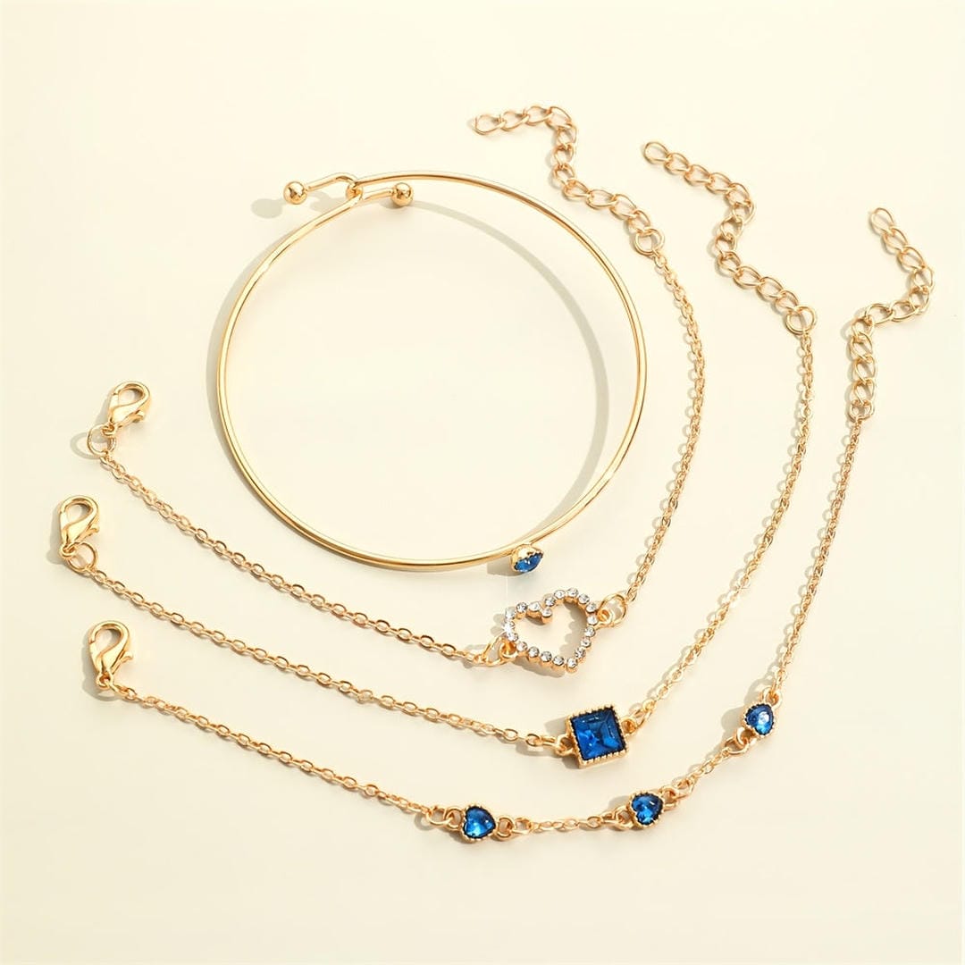 Dahlia | Sapphire Golden Hearts Bracelet Set