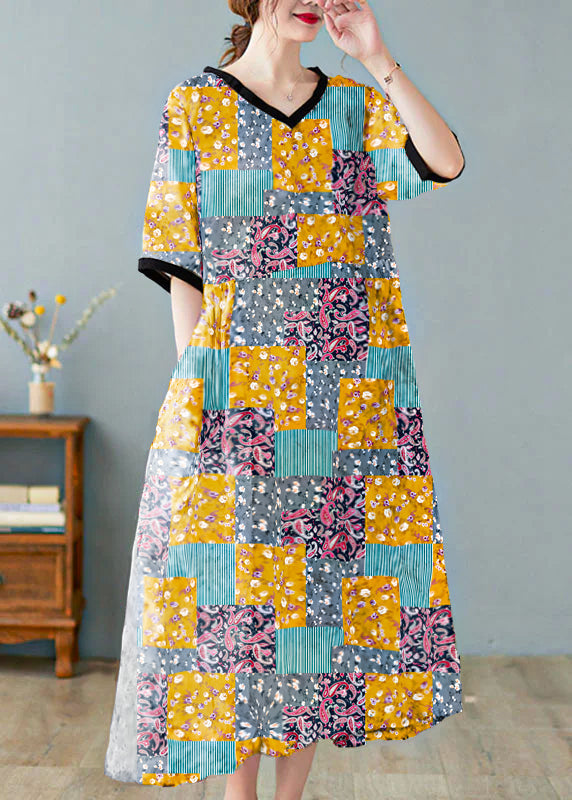 Khaki V-Neck Linen Summer Dress